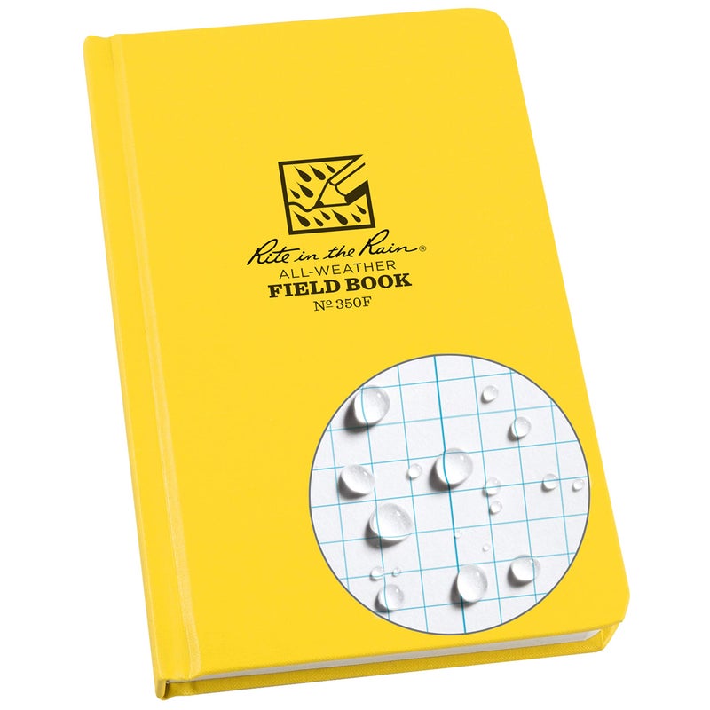 Rite in the Rain Weatherproof Hard Cover Notebook, 4 3/4" x 7 1/2", Yellow Cover, Field Pattern (No. 350F), 7.5 x 4.75 x 0.625 - Image 1